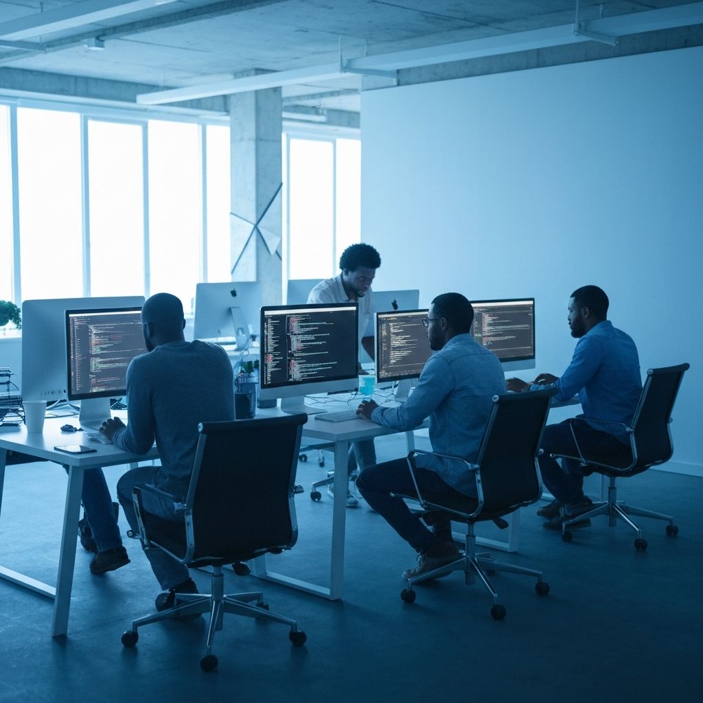 Black software developers collaborating on innovative solutions